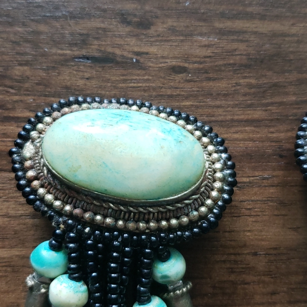 Vintage turquoise long clip-on earrings - Picture 4 of 12